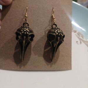 169- Bronze tone Halloween Goth Plague Mask Dangle Earrings